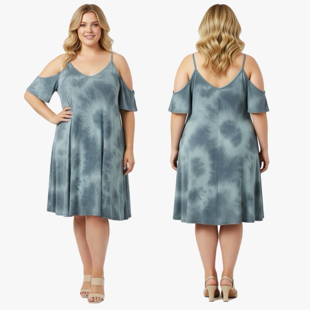AE Blue Tie-Dye Cold Shoulder Dress Size XL